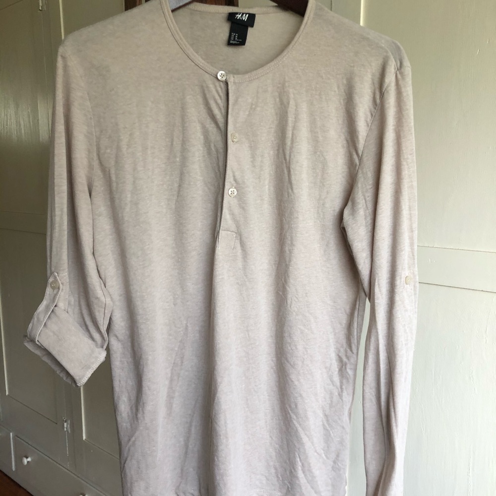 H&M Oatmeal Long-Sleeve Henley Top M